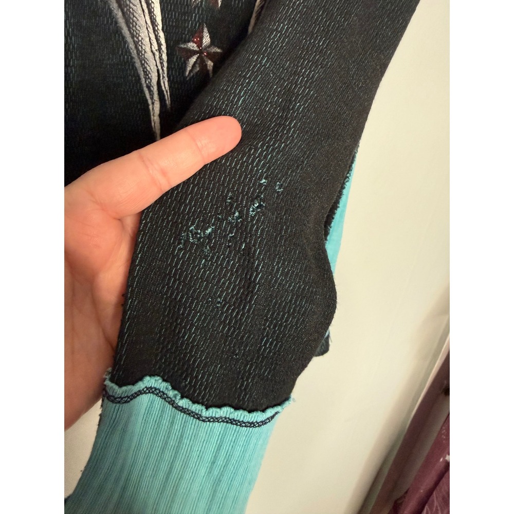 Sinful by Affliction Y2K Thermal Reversible Glitter Heart Turquoise & black top - Picture 16 of 16